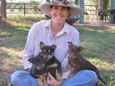 Sarah with kelpie pups by Jed